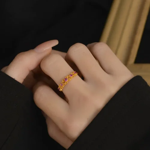 Gold Plated Floral Cubic Zirconia Band Ring