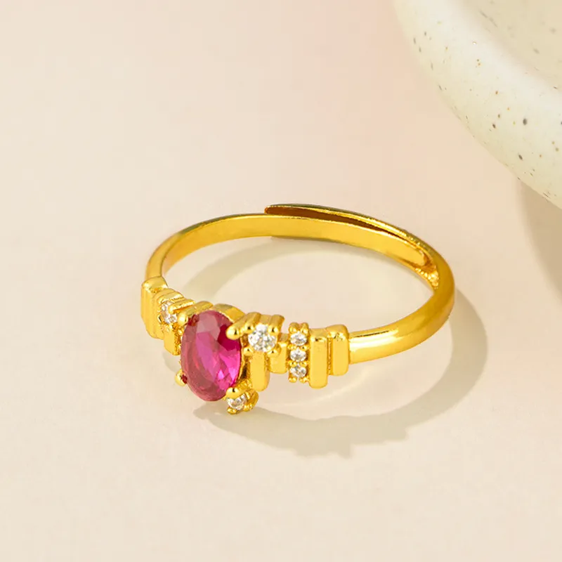 Gold Plated Red Cubic Zirconia Solitaire Ring (3)
