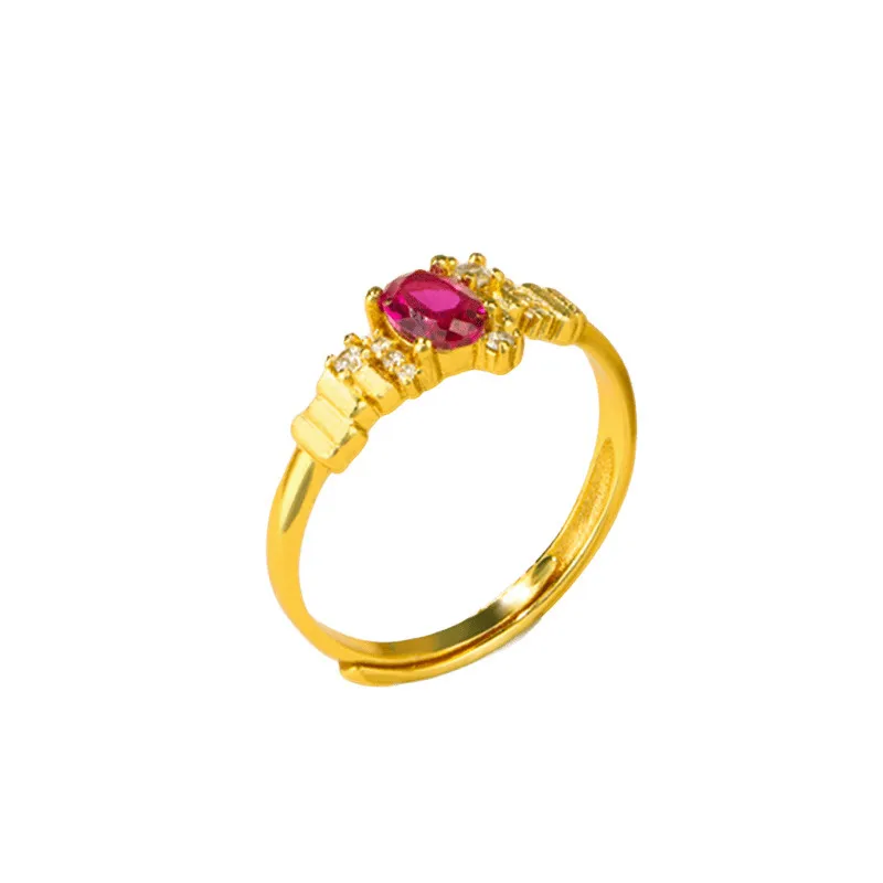 Gold Plated Red Cubic Zirconia Solitaire Ring (3)