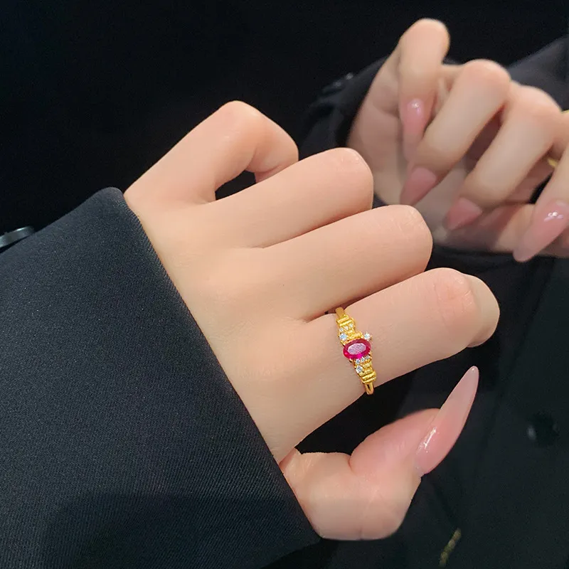 Gold Plated Red Cubic Zirconia Solitaire Ring (3)