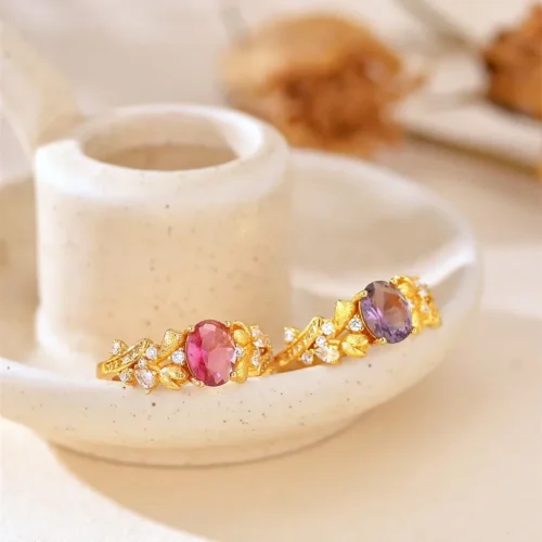 Gold Plated Vintage-Style Oval Cubic Zirconia Ring