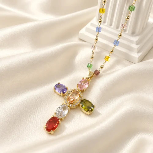 Rainbow Cross Necklace