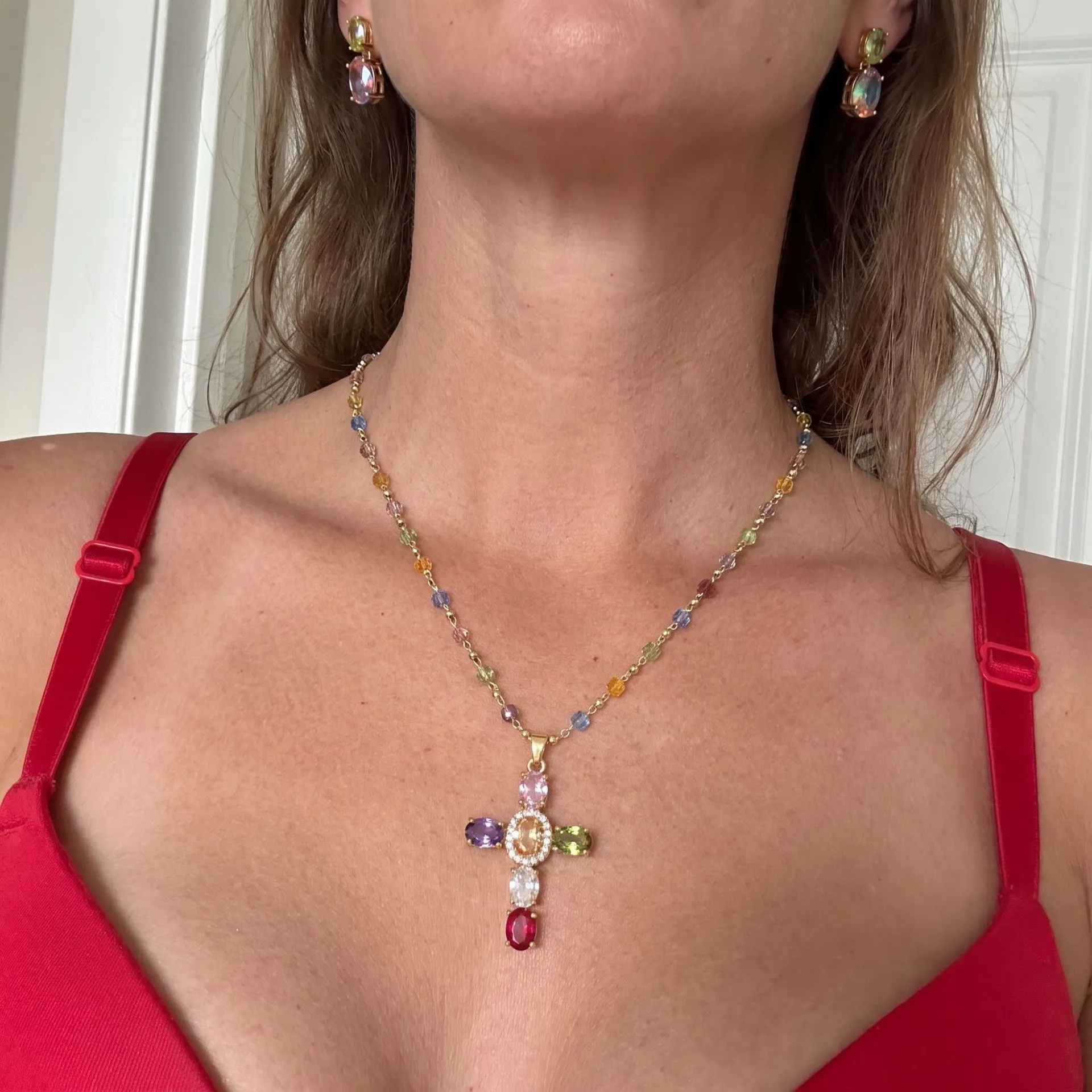 Rainbow Cross Necklace