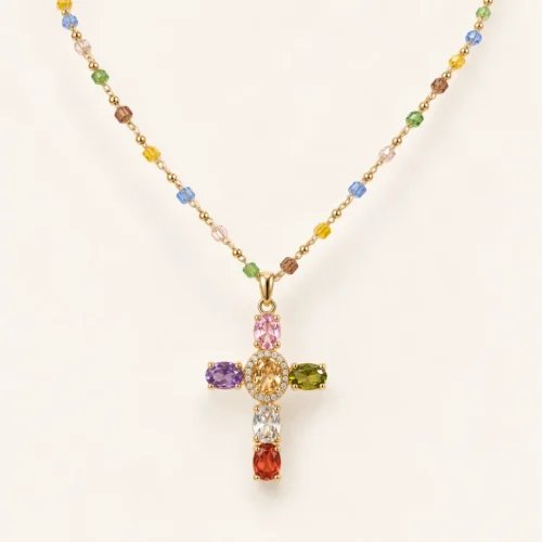 Rainbow Cross Necklace