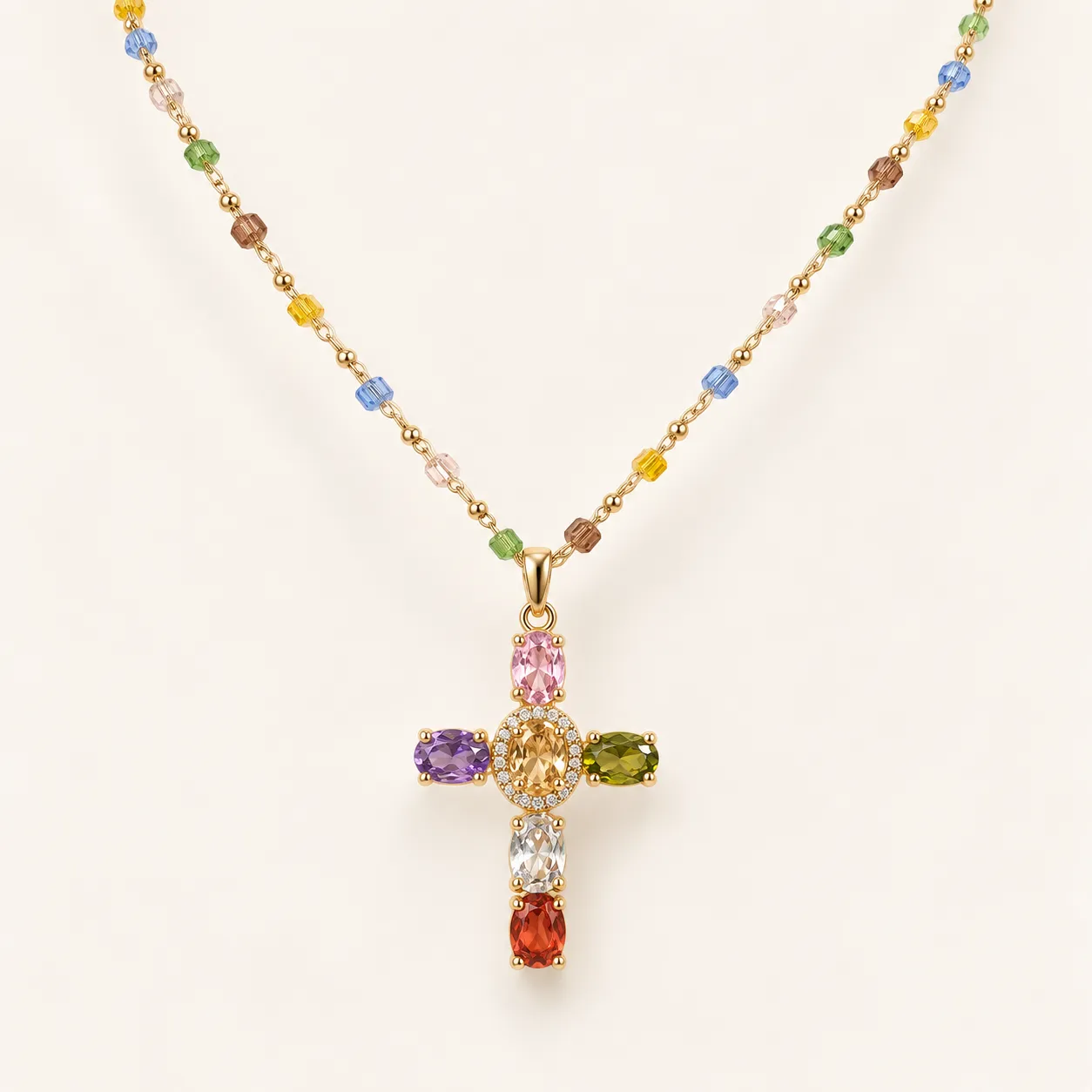 Rainbow Cross Necklace